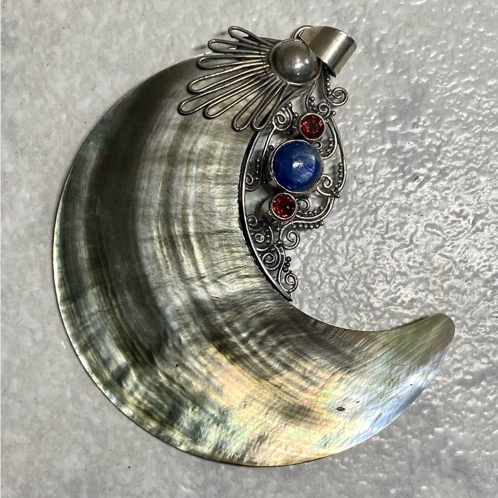 Crescent Moon MOP 925 Sterling Silver Pendant